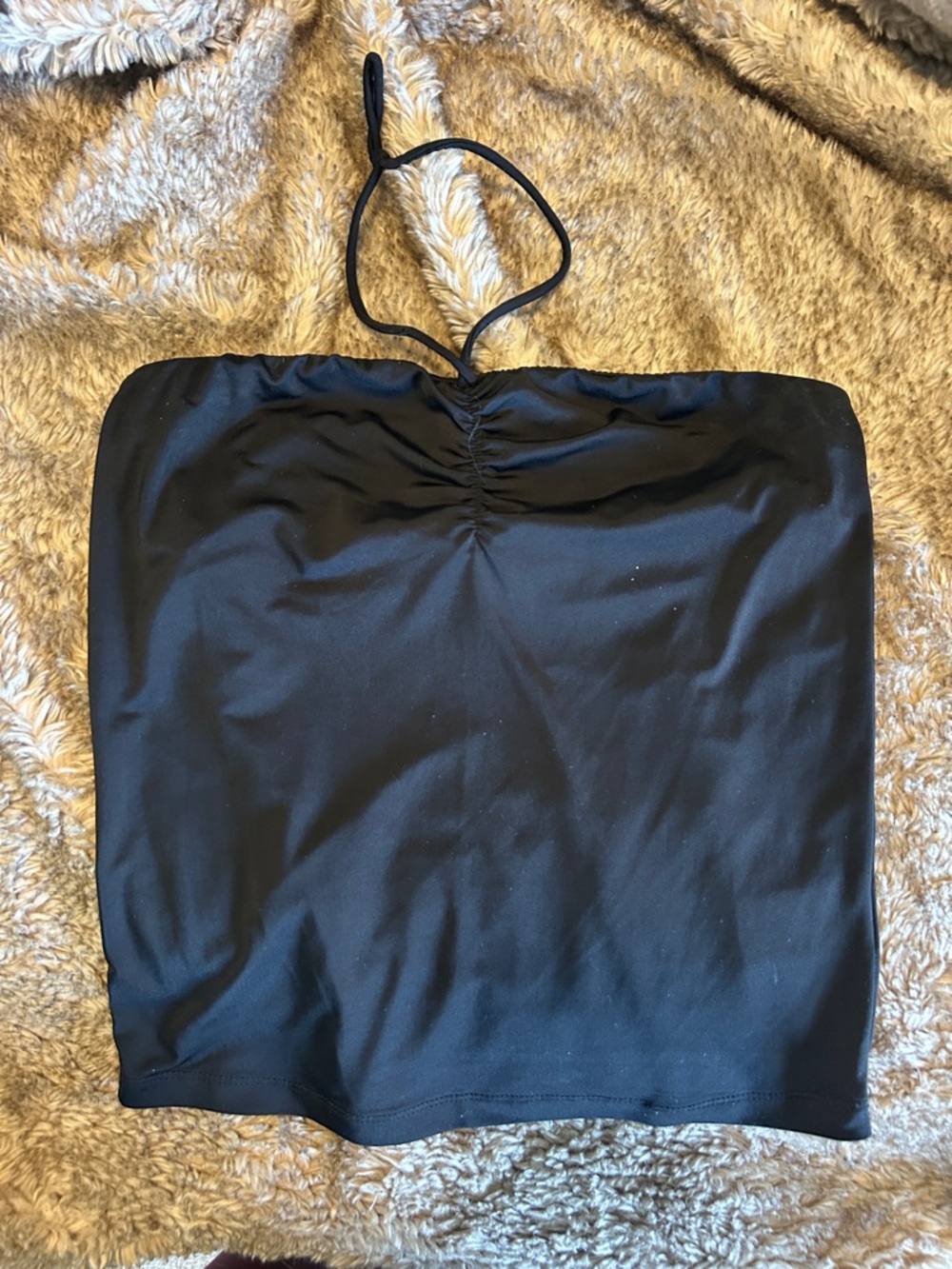 Urban Outfitters Black Strapless Ruched Halter Top